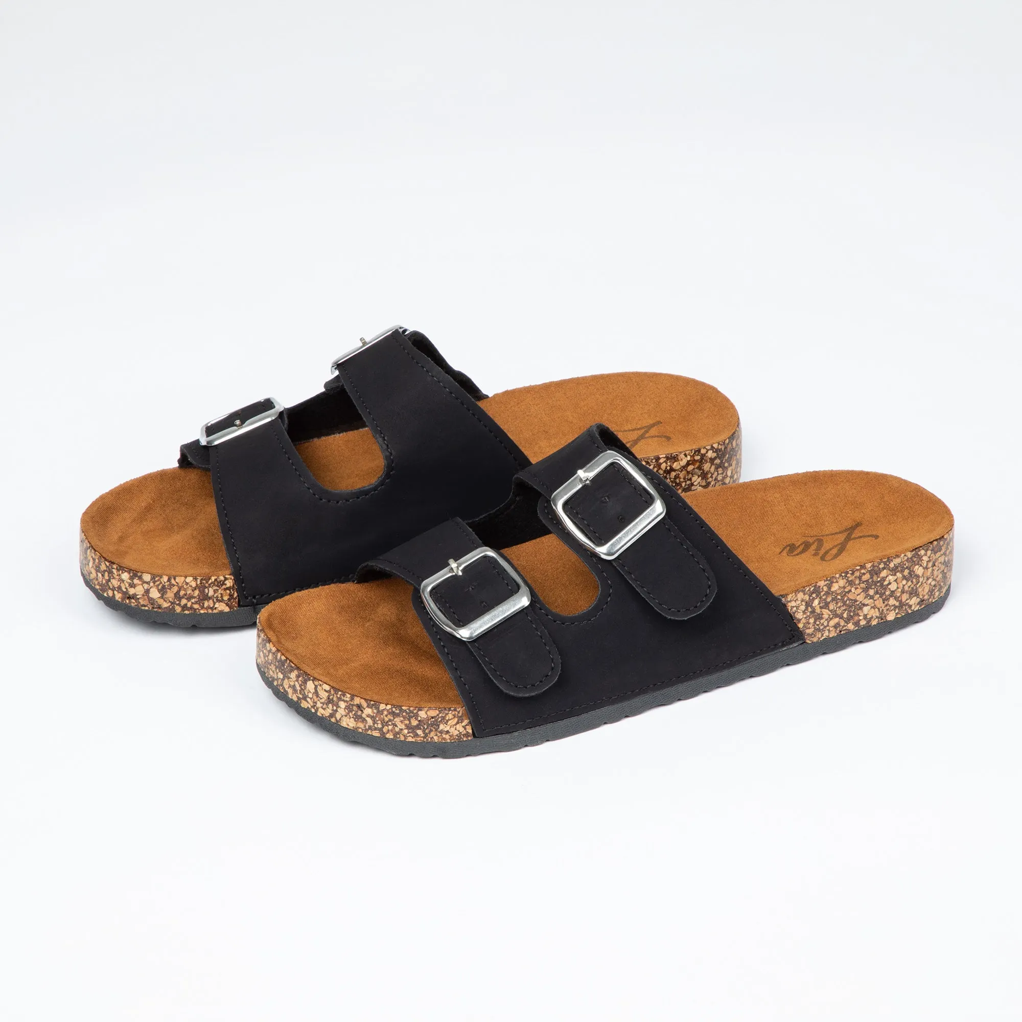 Air Balance Double Buckle Faux Leather Slides