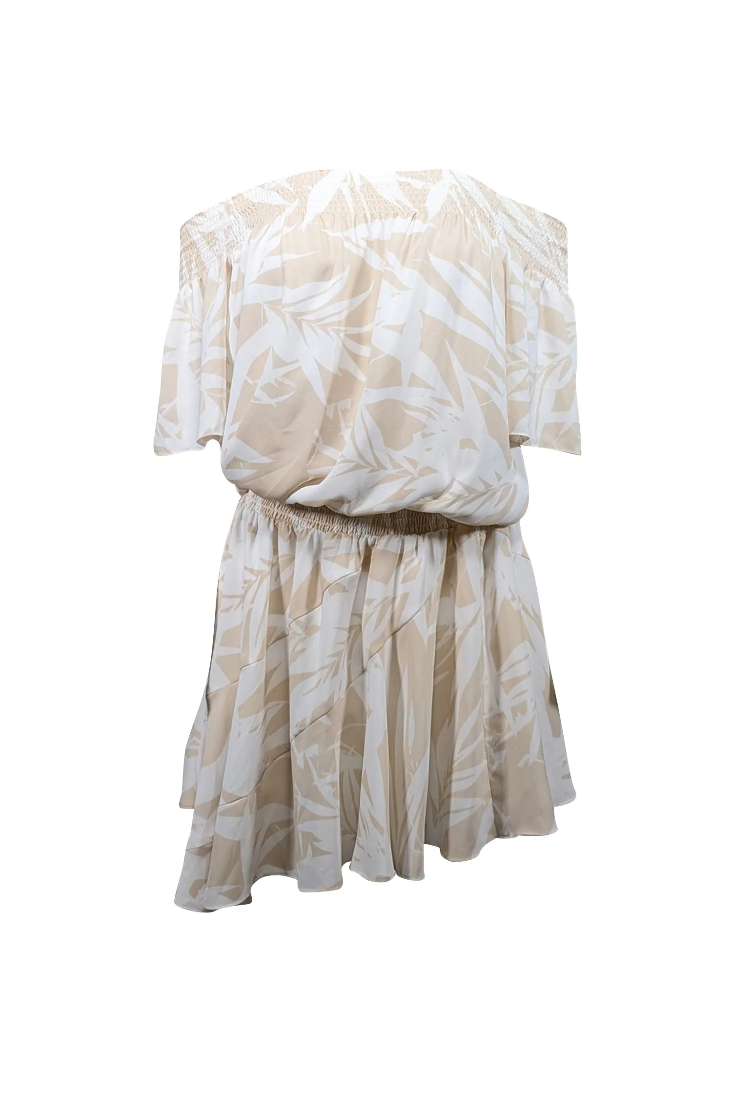 Amanda Uprichard - Cream & White Leaf Print Satin Off-the-Shoulder Dress Sz M