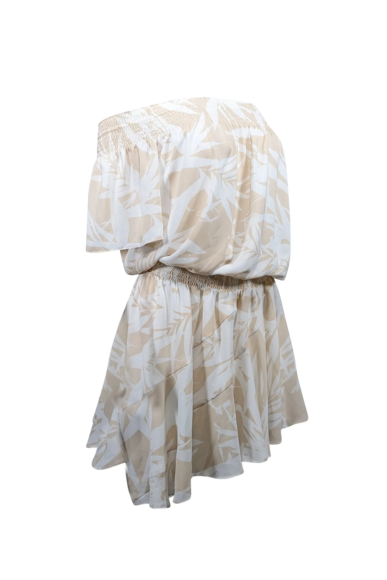 Amanda Uprichard - Cream & White Leaf Print Satin Off-the-Shoulder Dress Sz M