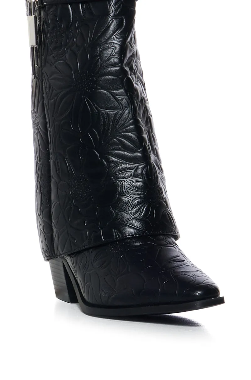 AZALEA WANG ARMORY EMBOSSED FAUX LEATHER BLACK COWBOY BOOTIE