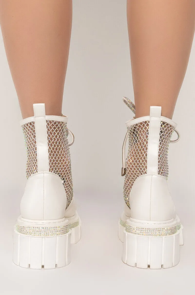 AZALEA WANG DIAMOND DRIP FLATFORM BOOTIE IN WHITE