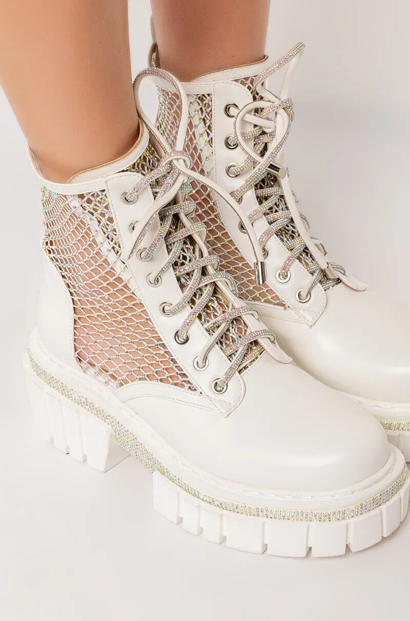 AZALEA WANG DIAMOND DRIP FLATFORM BOOTIE IN WHITE