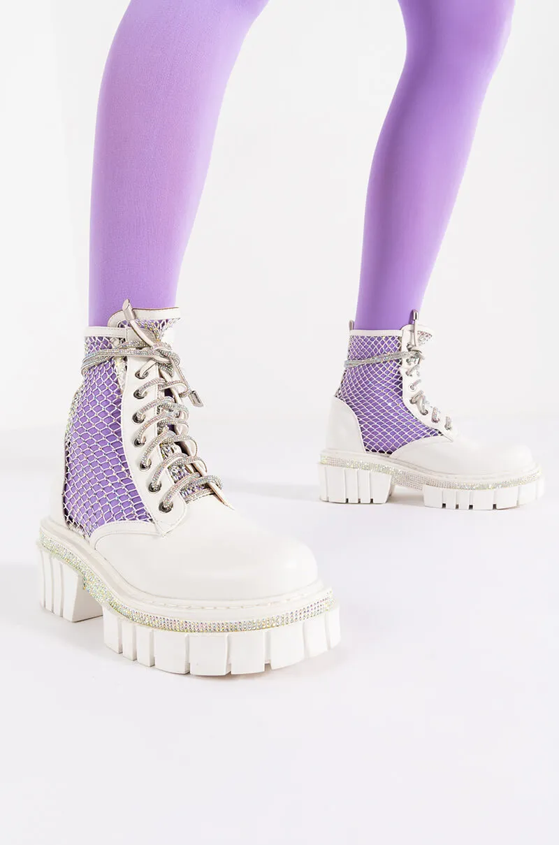 AZALEA WANG DIAMOND DRIP FLATFORM BOOTIE IN WHITE