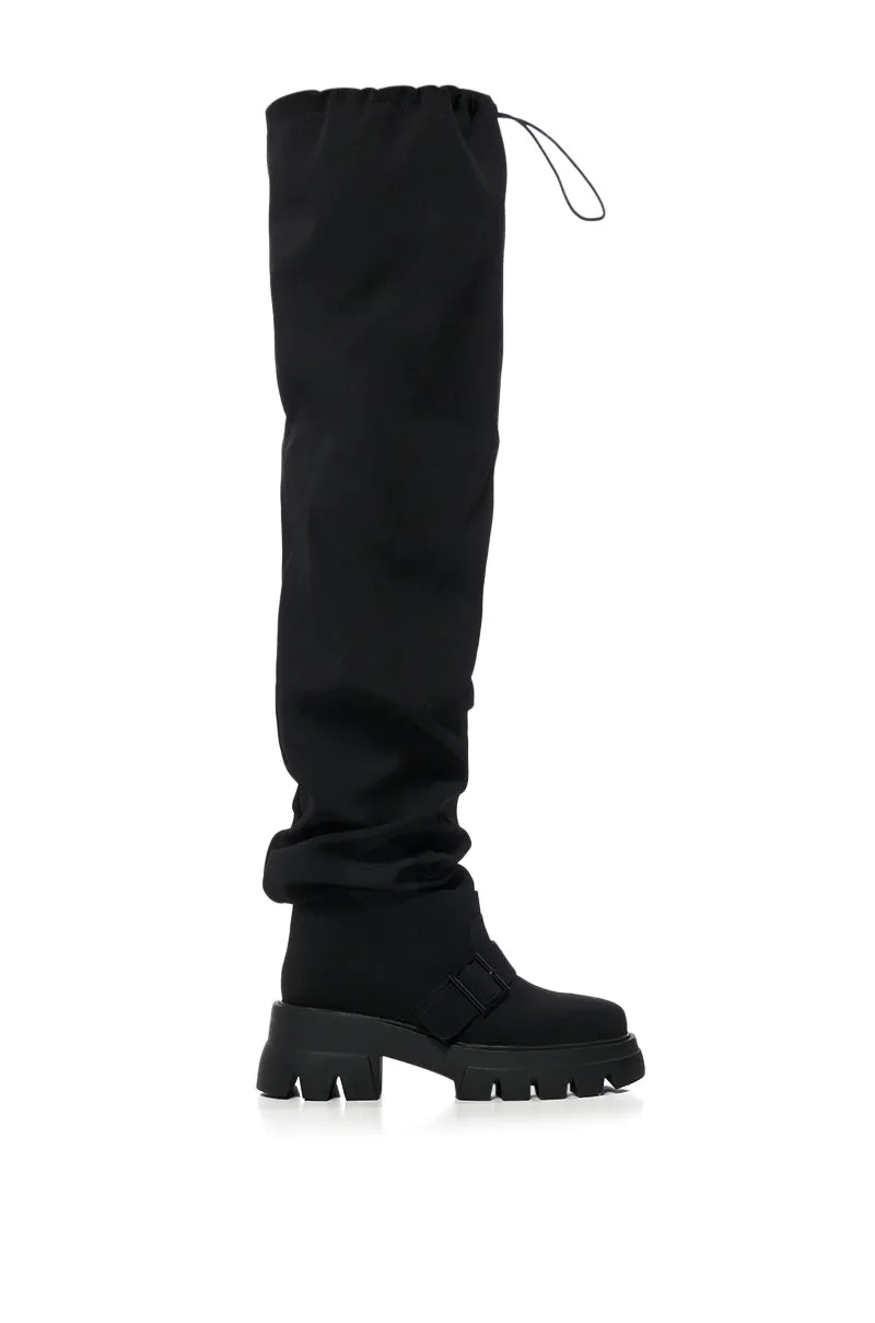 AZALEA WANG FRAPPE OVER THE KNEE CHUNKY BOOT IN BLACK