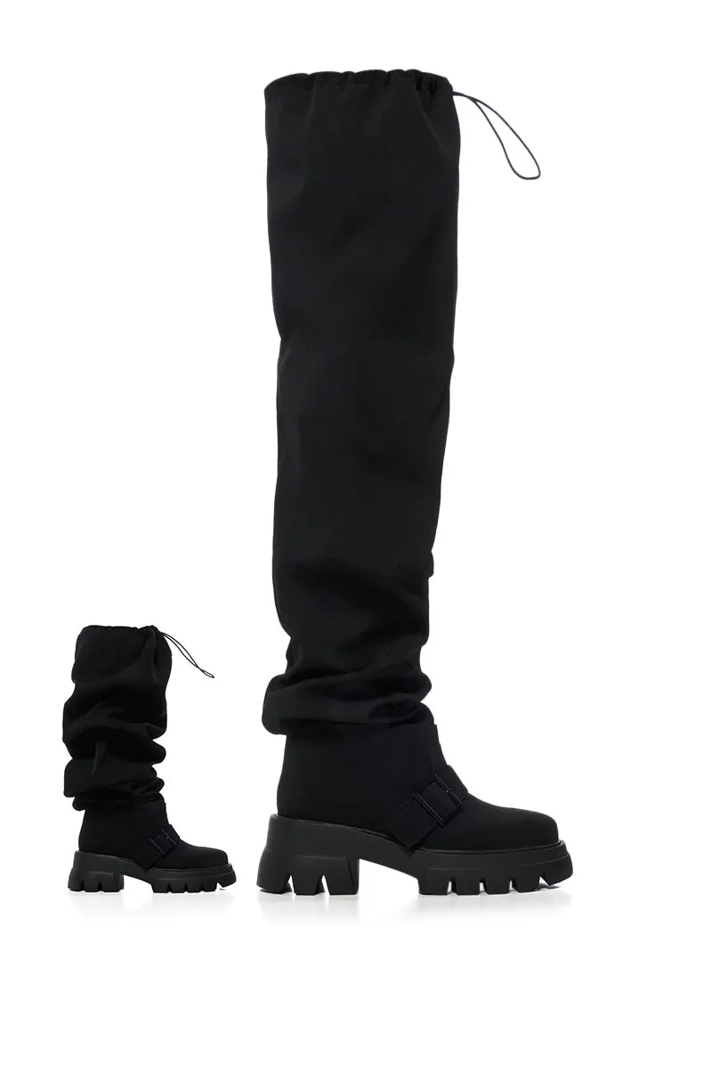 AZALEA WANG FRAPPE OVER THE KNEE CHUNKY BOOT IN BLACK