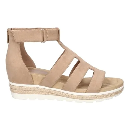 Bella Vita Women's Zinia Wedge Sandal, Almond Suede, 7 Wide