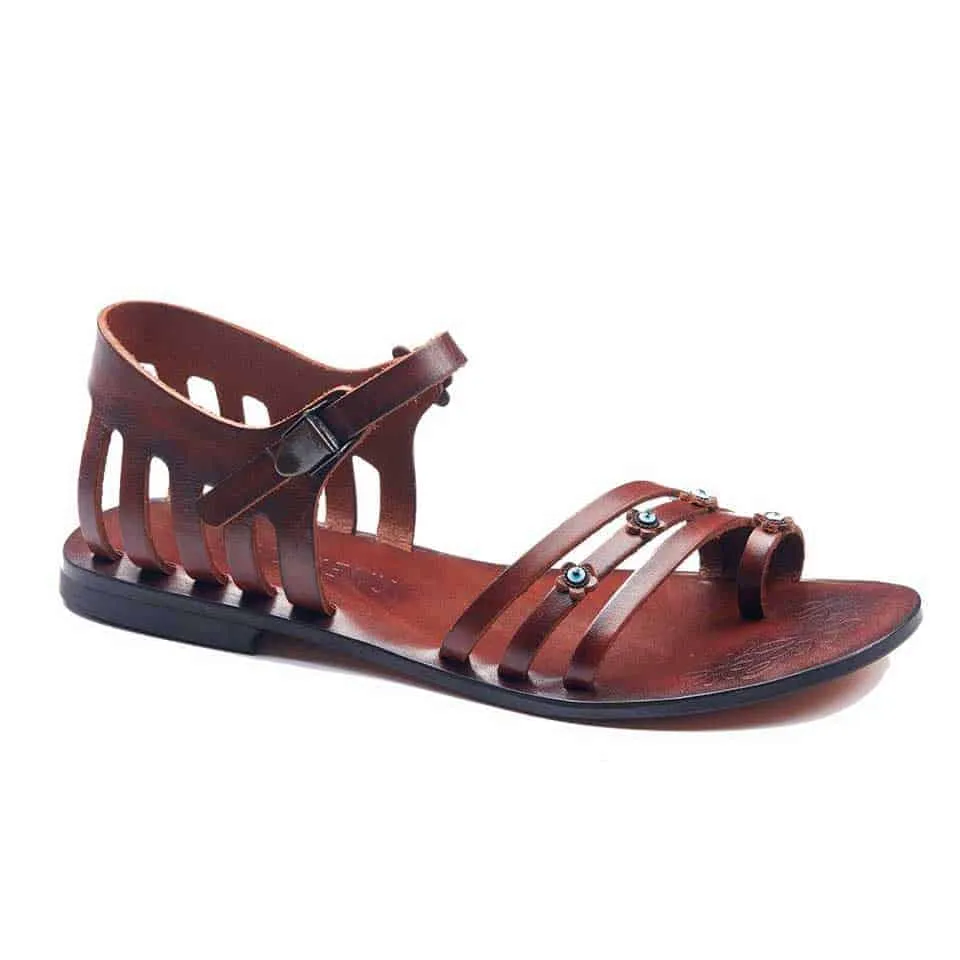 Black Strappy Leather Sandals For Womens