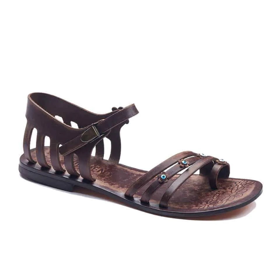 Black Strappy Leather Sandals For Womens