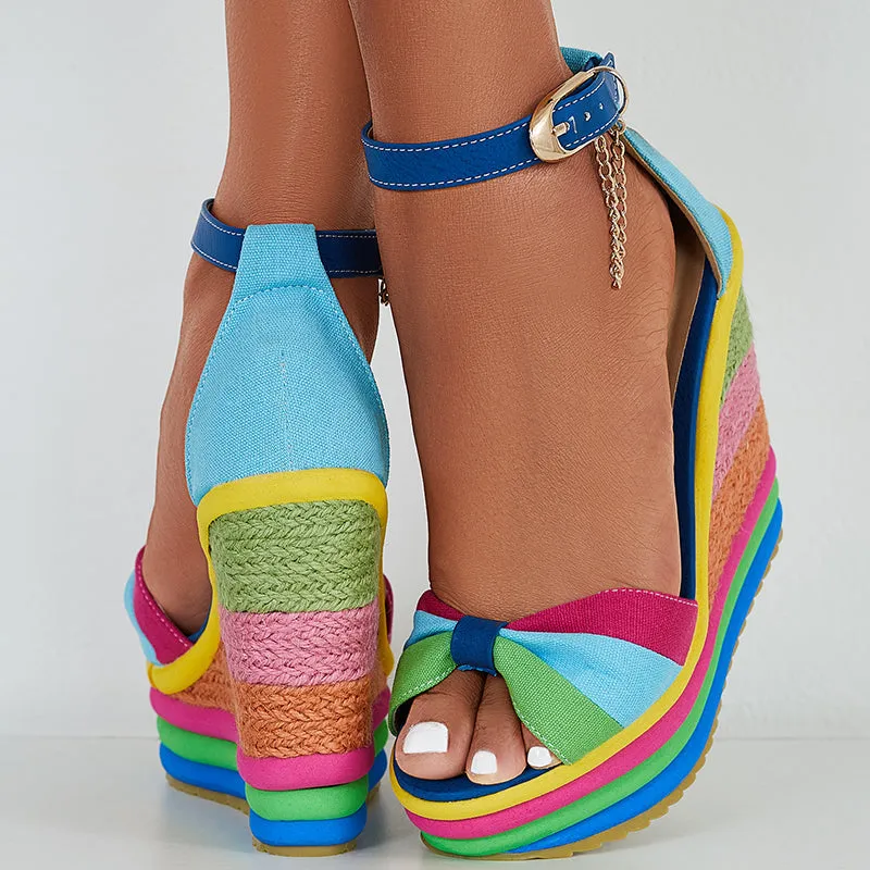 Bowknot Platform Espadrille Wedges High Heel Ankle Strap Sandals