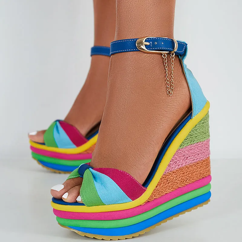 Bowknot Platform Espadrille Wedges High Heel Ankle Strap Sandals