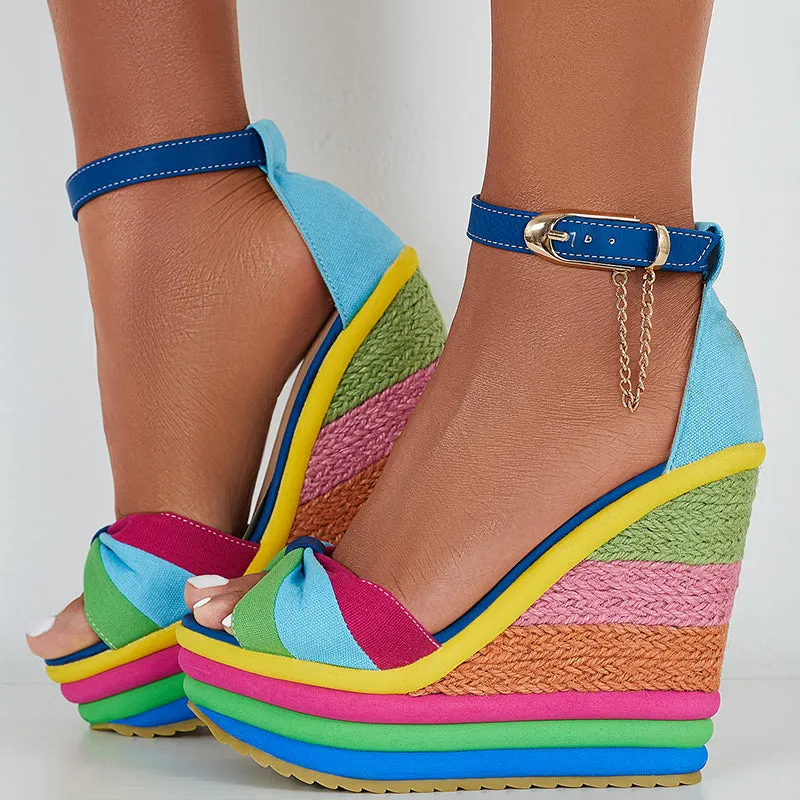 Bowknot Platform Espadrille Wedges High Heel Ankle Strap Sandals