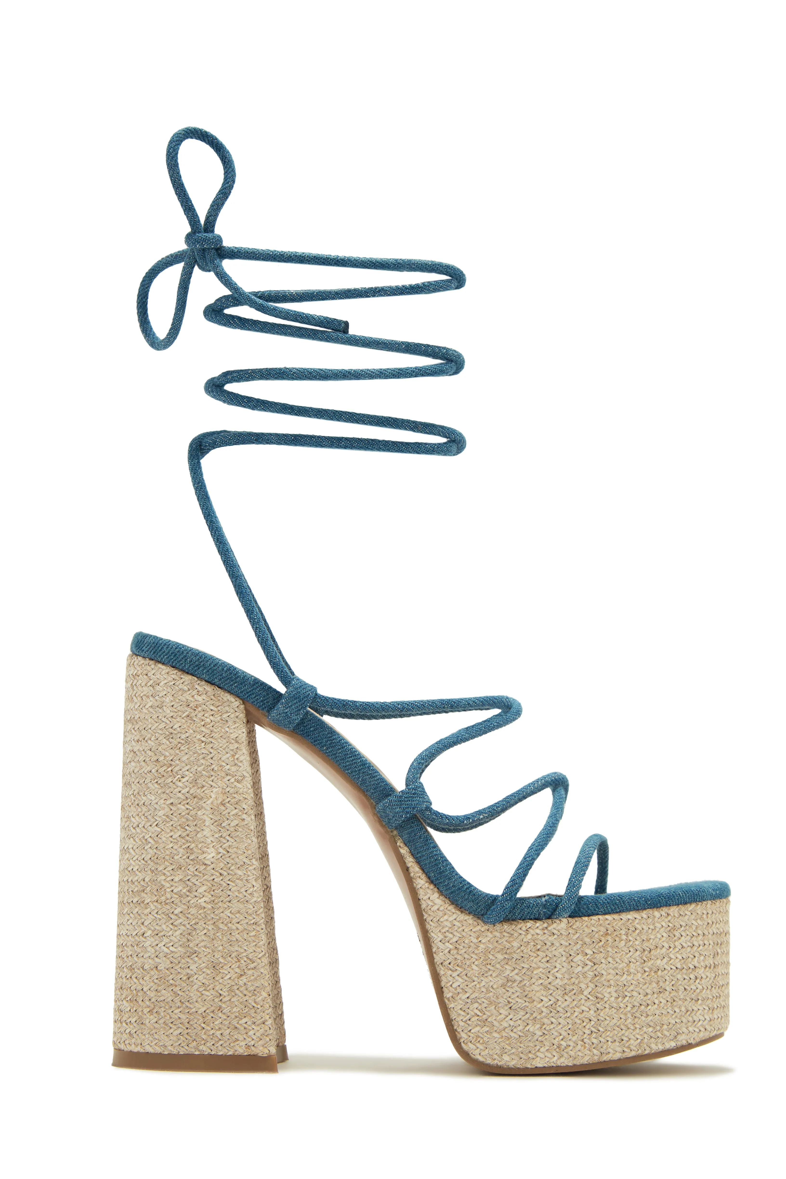 Brunch Al Fresco Lace Up Platform Block High Heels - Print