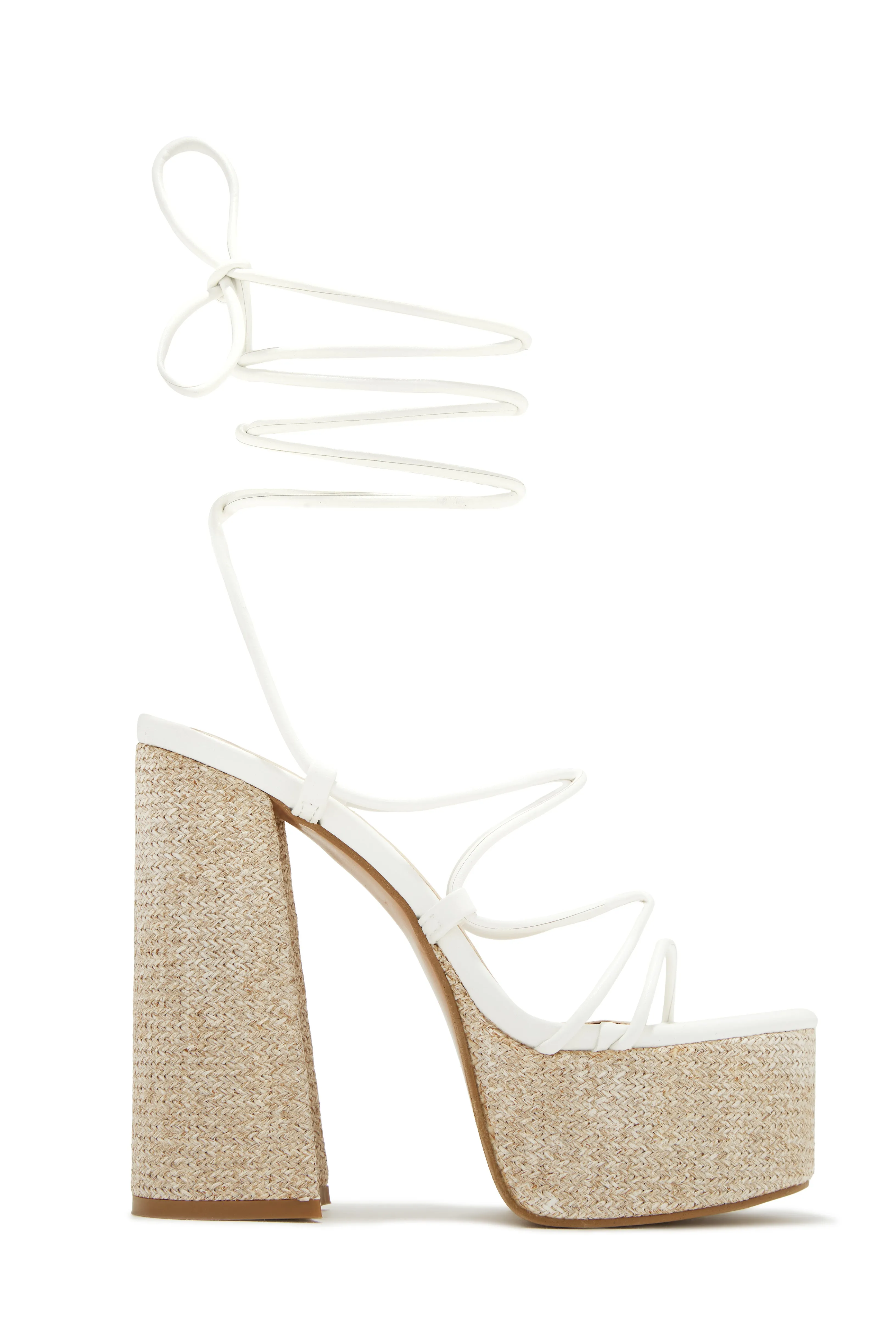 Brunch Al Fresco Lace Up Platform Block High Heels - Print