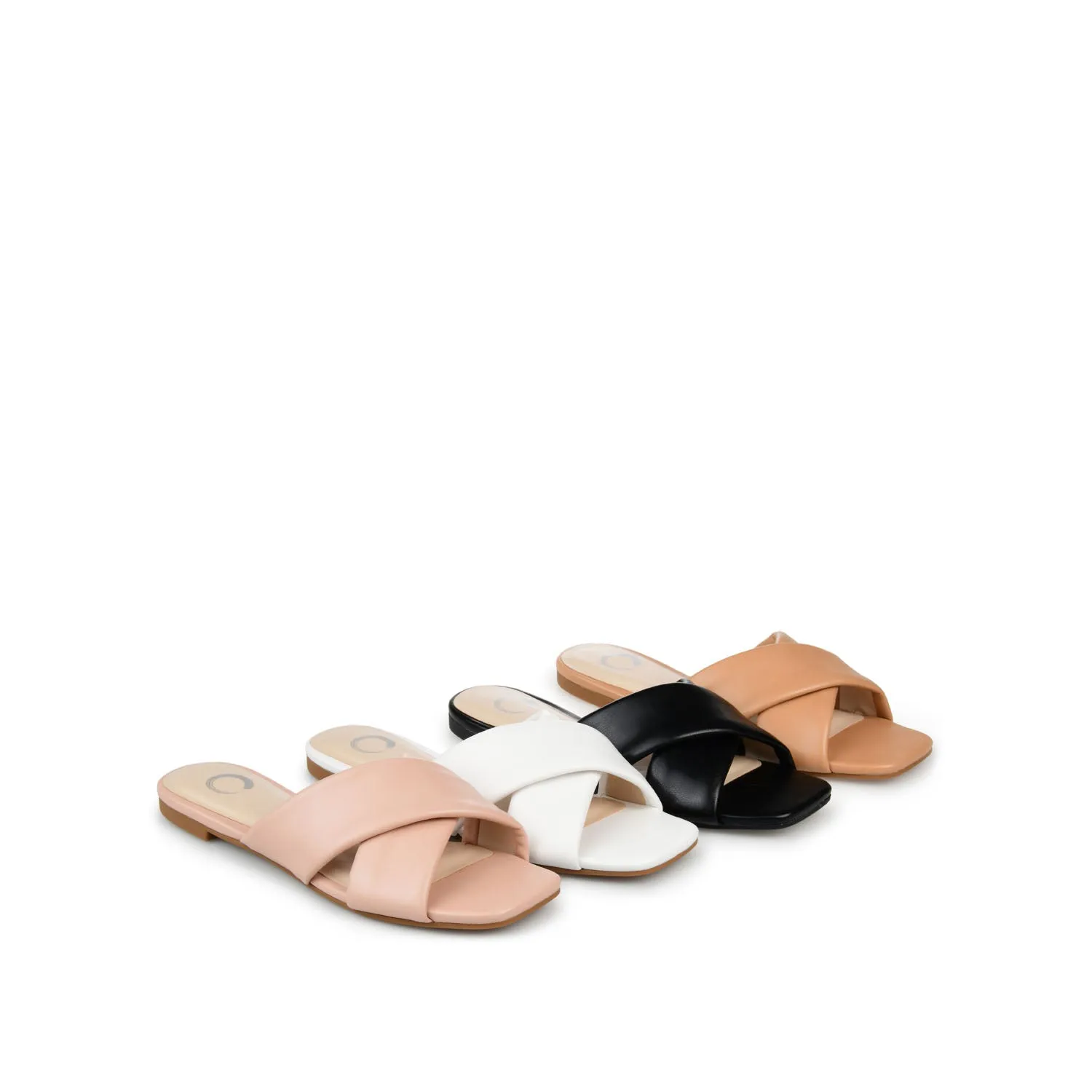 CARLOTTA SLIDE SANDALS IN FAUX LEATHER