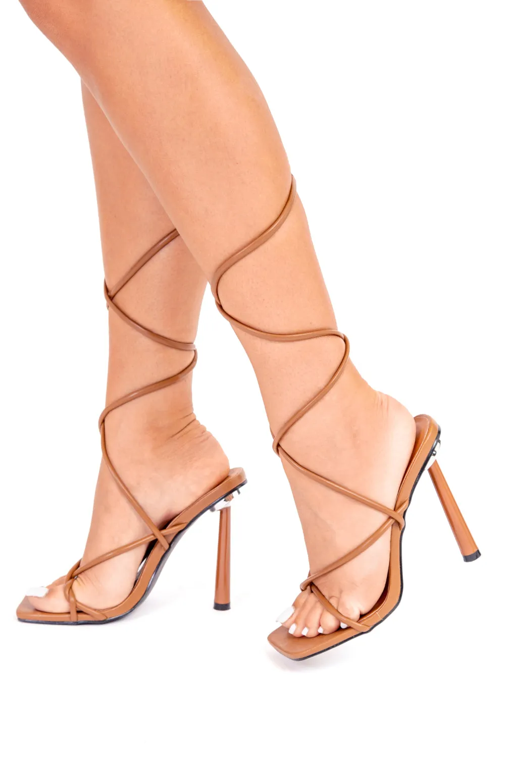 Chocolate Brown Strappy Tie Leg High Heels