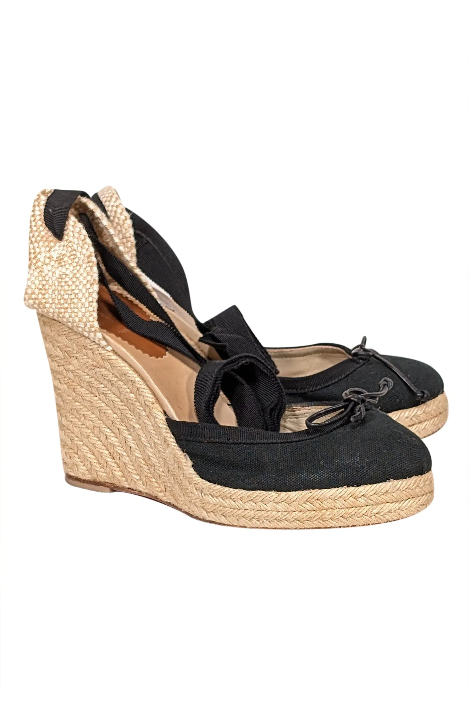 Christian Louboutin - Black & Beige Espadrille Wedges Sz 8