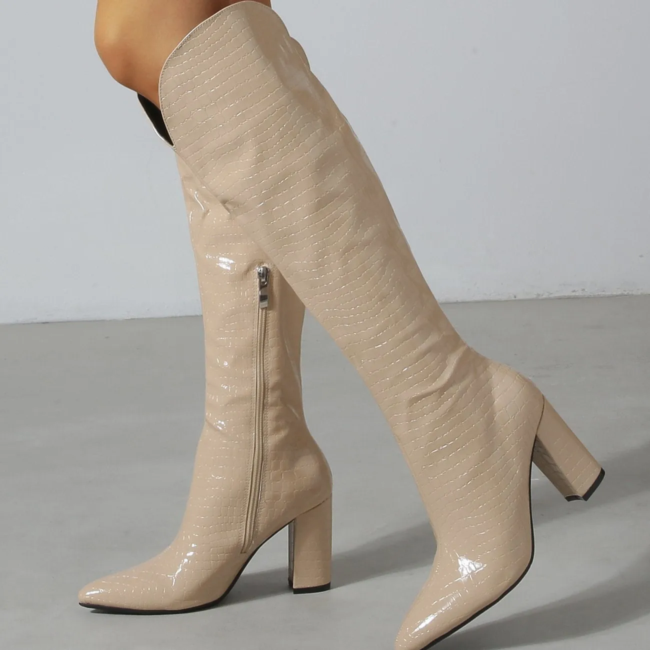 Chunky Heeled Thigh-high Boots