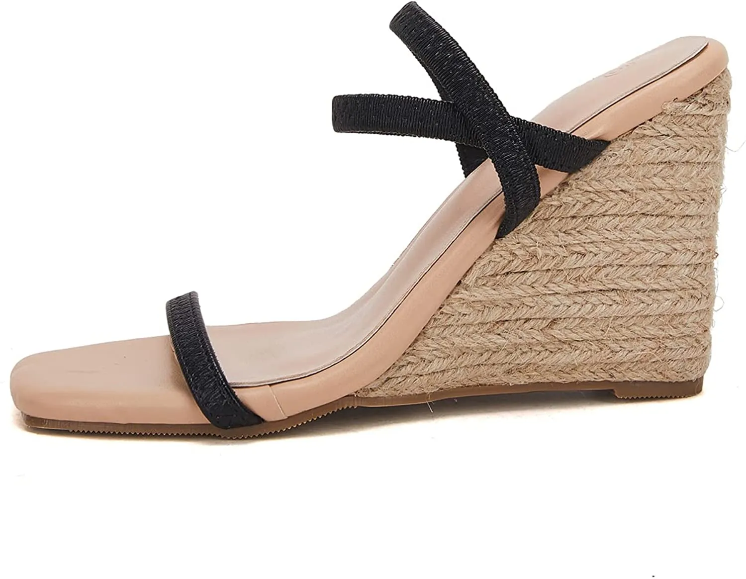 Espadrille Platform Black Open Toe Heeled Slide Sandals