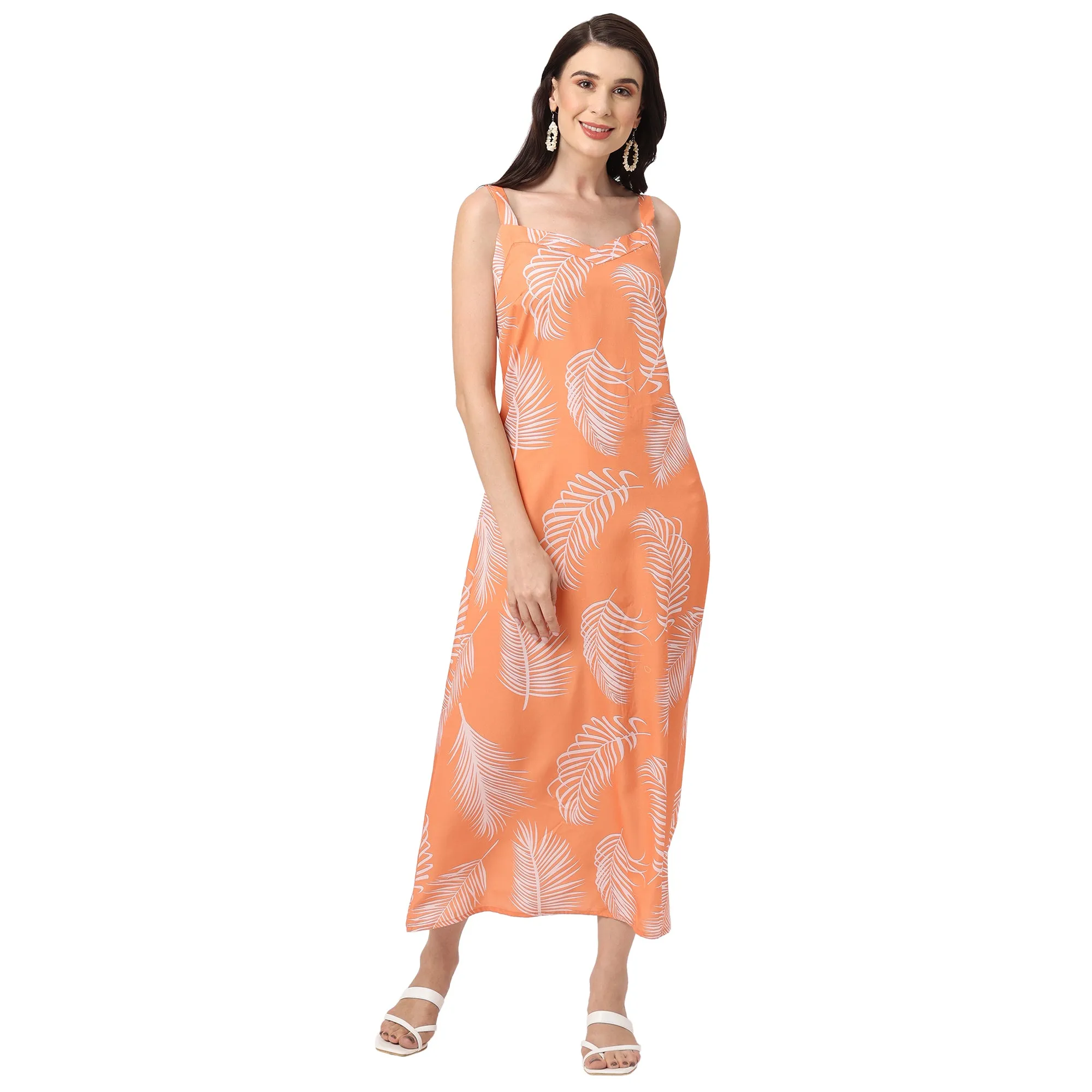 Fancy Orange Shoulder Strap Summer Maxi Dress for Women