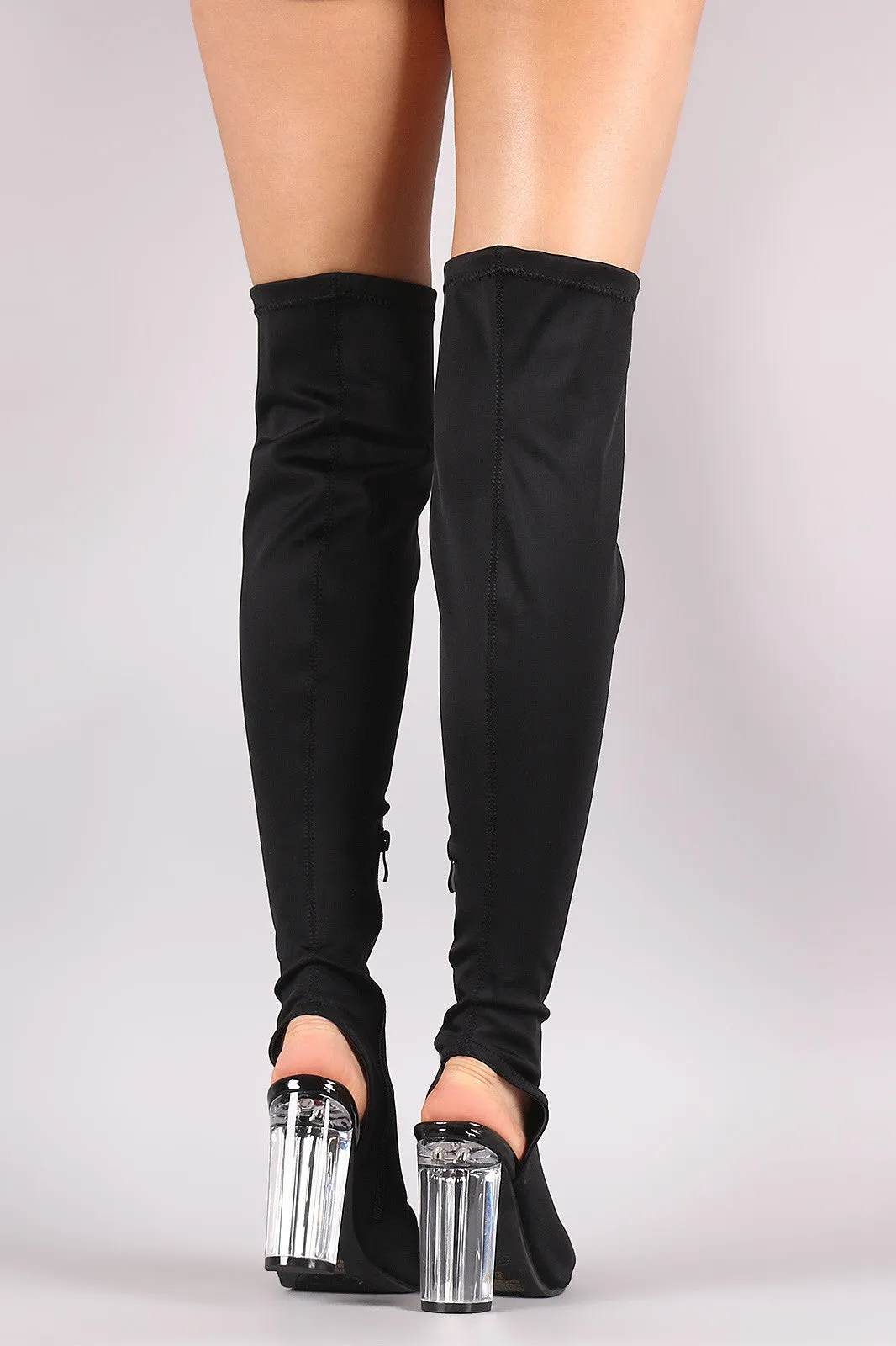 Fitted Elastane Chunky Lucite Heeled Over-The-Knee Boots