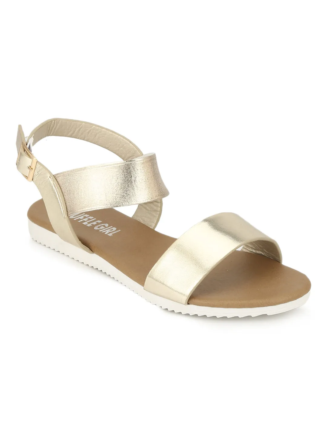 Gold Ankle Strap Slip-on Sandals