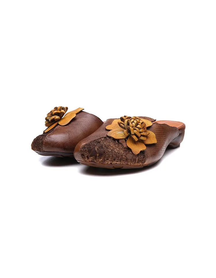 Handmade Leather Flower Comfortable Retro Slippers