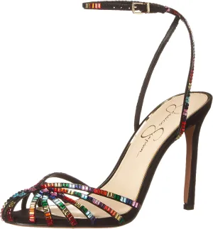 Jessica Simpson Jileta Black/Rainbow Ankle Strap Peep Toe Stiletto Heeled Sandal