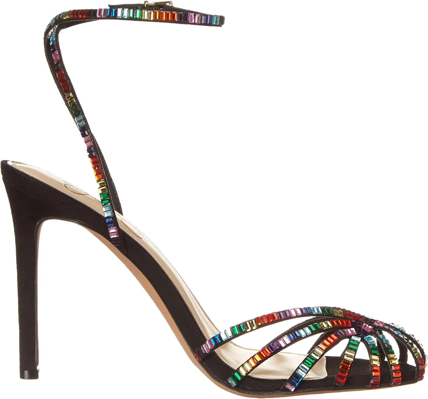 Jessica Simpson Jileta Black/Rainbow Ankle Strap Peep Toe Stiletto Heeled Sandal