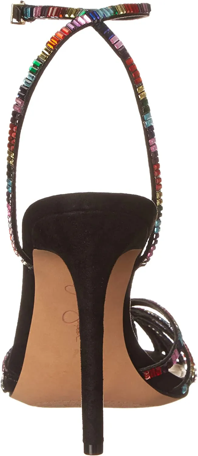 Jessica Simpson Jileta Black/Rainbow Ankle Strap Peep Toe Stiletto Heeled Sandal