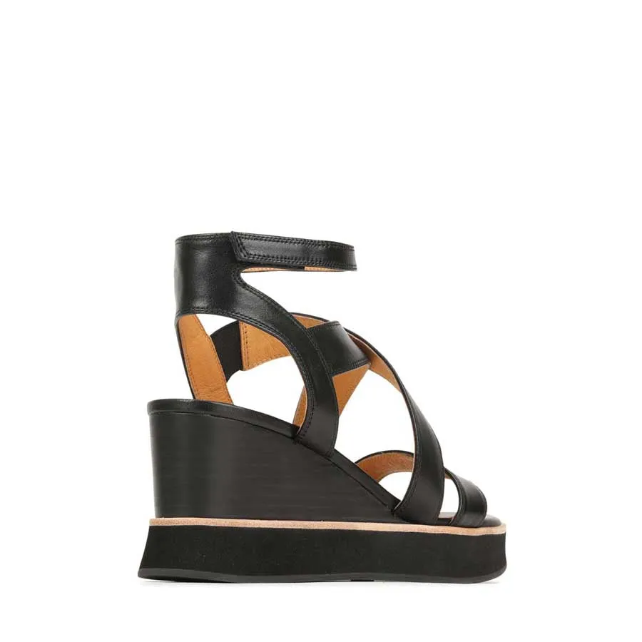 JUNI LEATHER STRAPPY WEDGE SANDALS