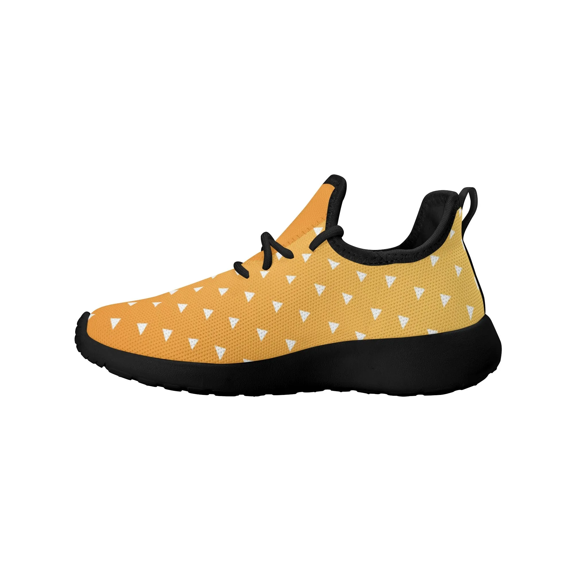 Kids Running Shoes | Mesh Knit Sneakers for kids 7-12 | Anime Slayer of Demon | Orange Yellow Triangles