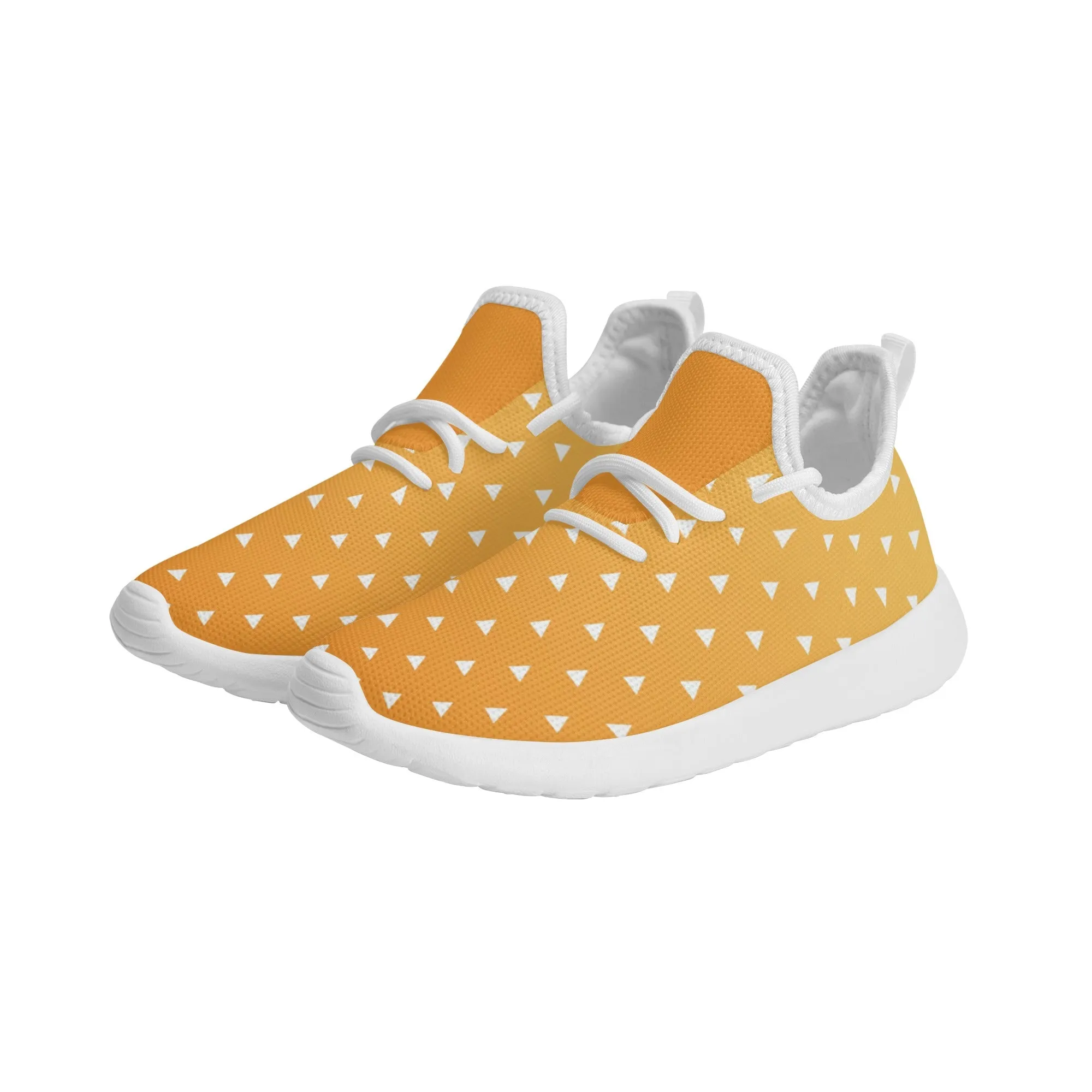 Kids Running Shoes | Mesh Knit Sneakers for kids 7-12 | Anime Slayer of Demon | Orange Yellow Triangles