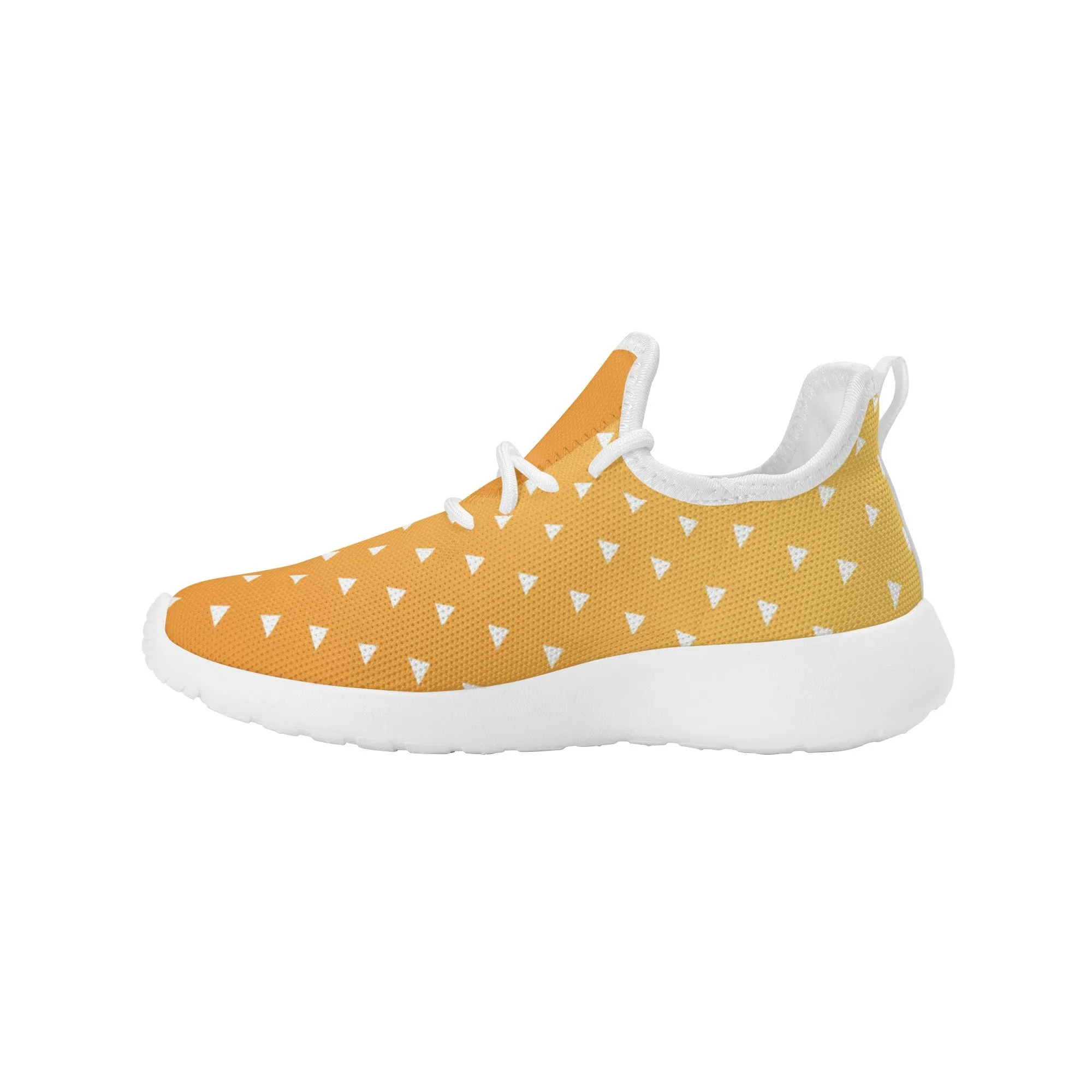 Kids Running Shoes | Mesh Knit Sneakers for kids 7-12 | Anime Slayer of Demon | Orange Yellow Triangles