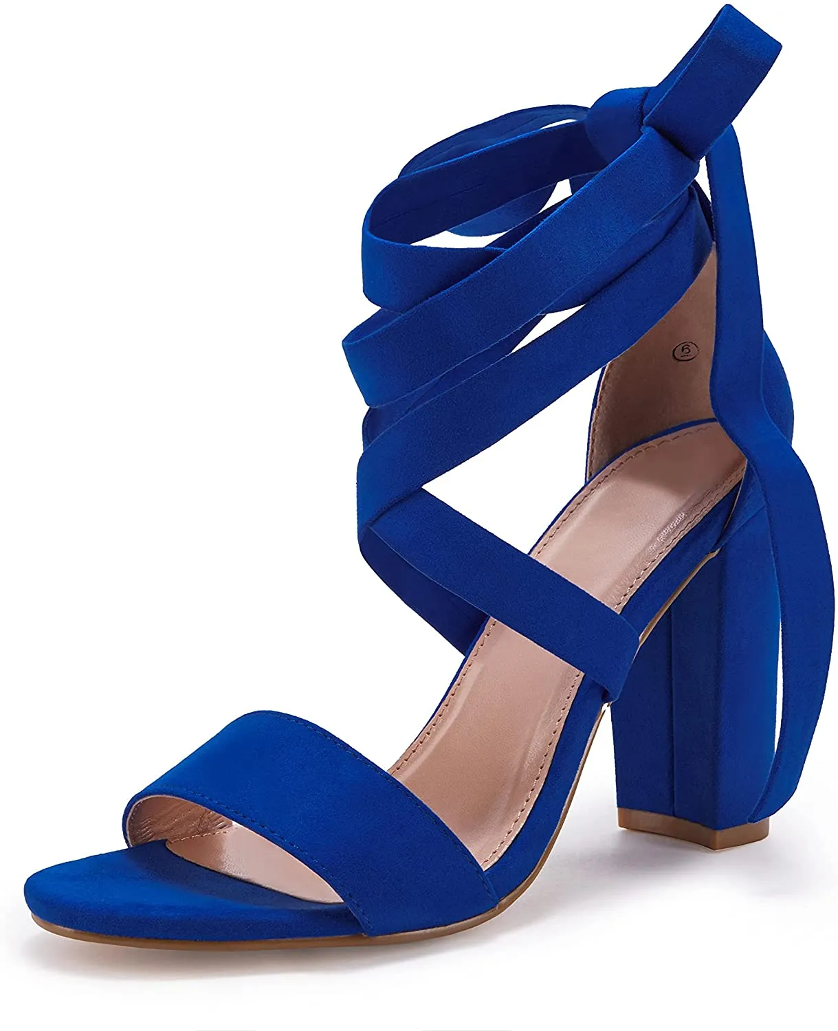 Lace Up High Heeled Royal Blue Chunky Block Ankle Strappy Sandals