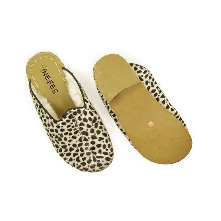 Leopard Print Faux Fur Slippers for Women