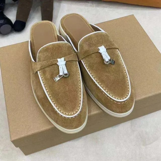 LP Suede Casual Women Shoes Flat Muller Shoes  Fashion Summer Brand Design Comfort Slippers Luxury Walking Trendy Female