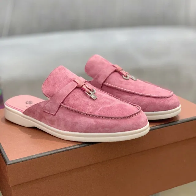 LP Suede Casual Women Shoes Flat Muller Shoes  Fashion Summer Brand Design Comfort Slippers Luxury Walking Trendy Female