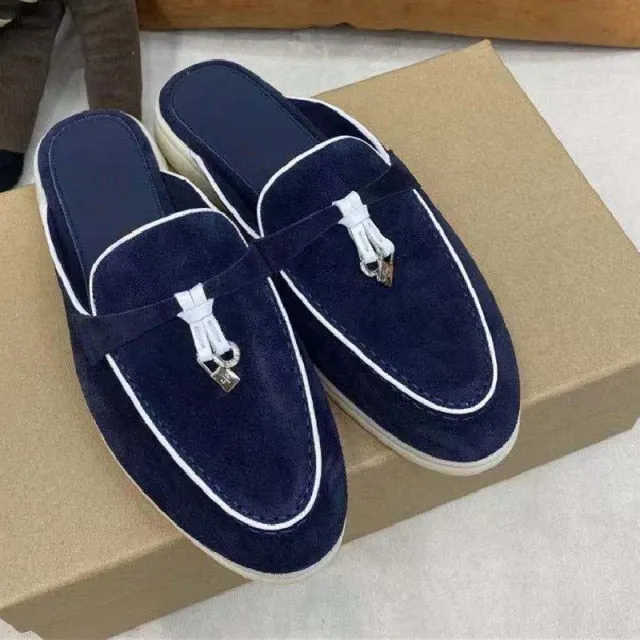 LP Suede Casual Women Shoes Flat Muller Shoes  Fashion Summer Brand Design Comfort Slippers Luxury Walking Trendy Female