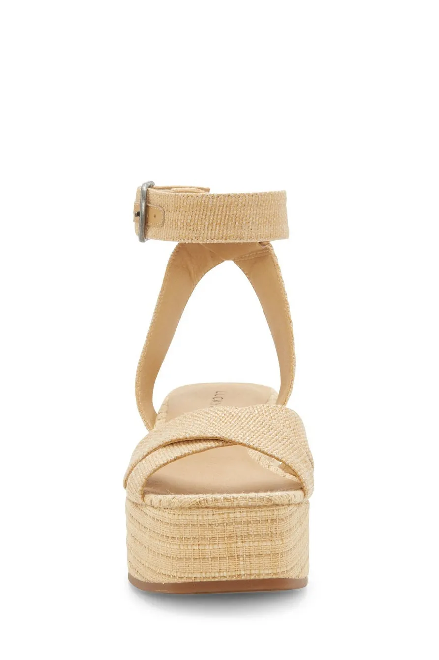 Lucky Brand Bikaro Natural Nude Open Toe Platform Ankle Strap Wedge Sandals