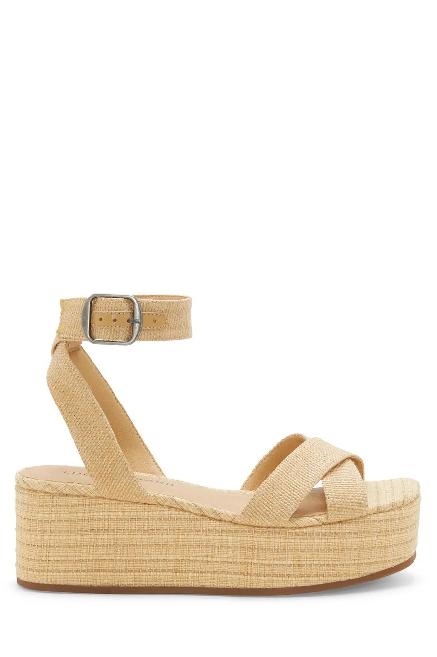 Lucky Brand Bikaro Natural Nude Open Toe Platform Ankle Strap Wedge Sandals