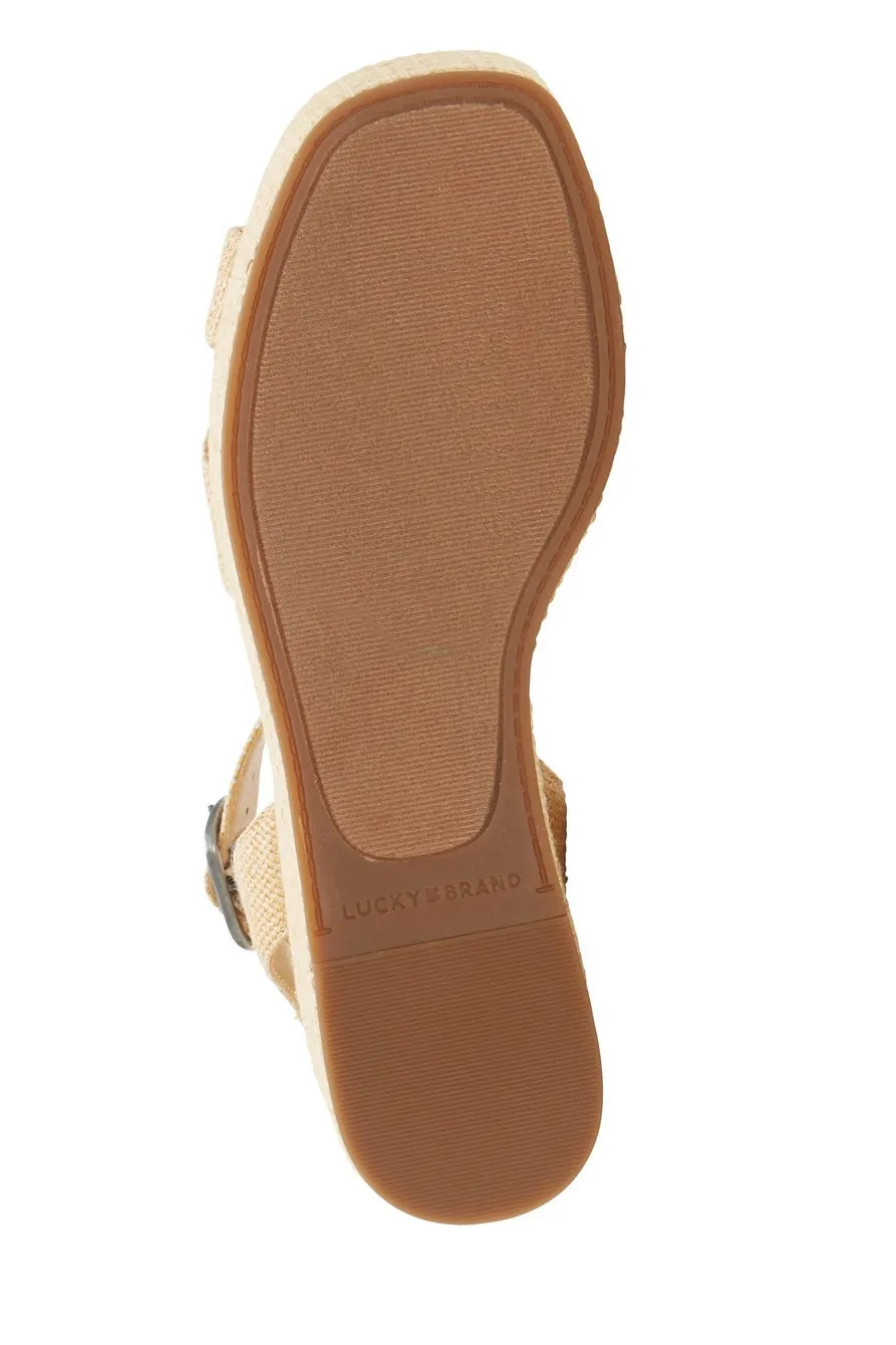 Lucky Brand Bikaro Natural Nude Open Toe Platform Ankle Strap Wedge Sandals