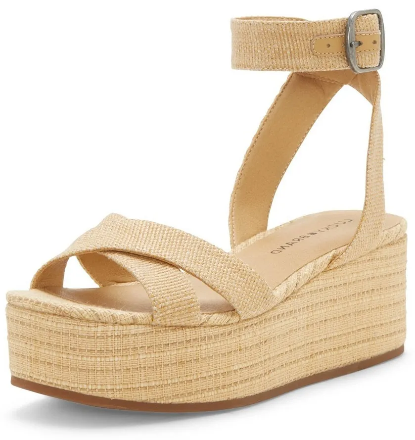 Lucky Brand Bikaro Natural Nude Open Toe Platform Ankle Strap Wedge Sandals