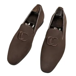 Men's Suede Embroidered Loafers - Handmade Casual Flats, Dress Shoes, and Party Slippers.