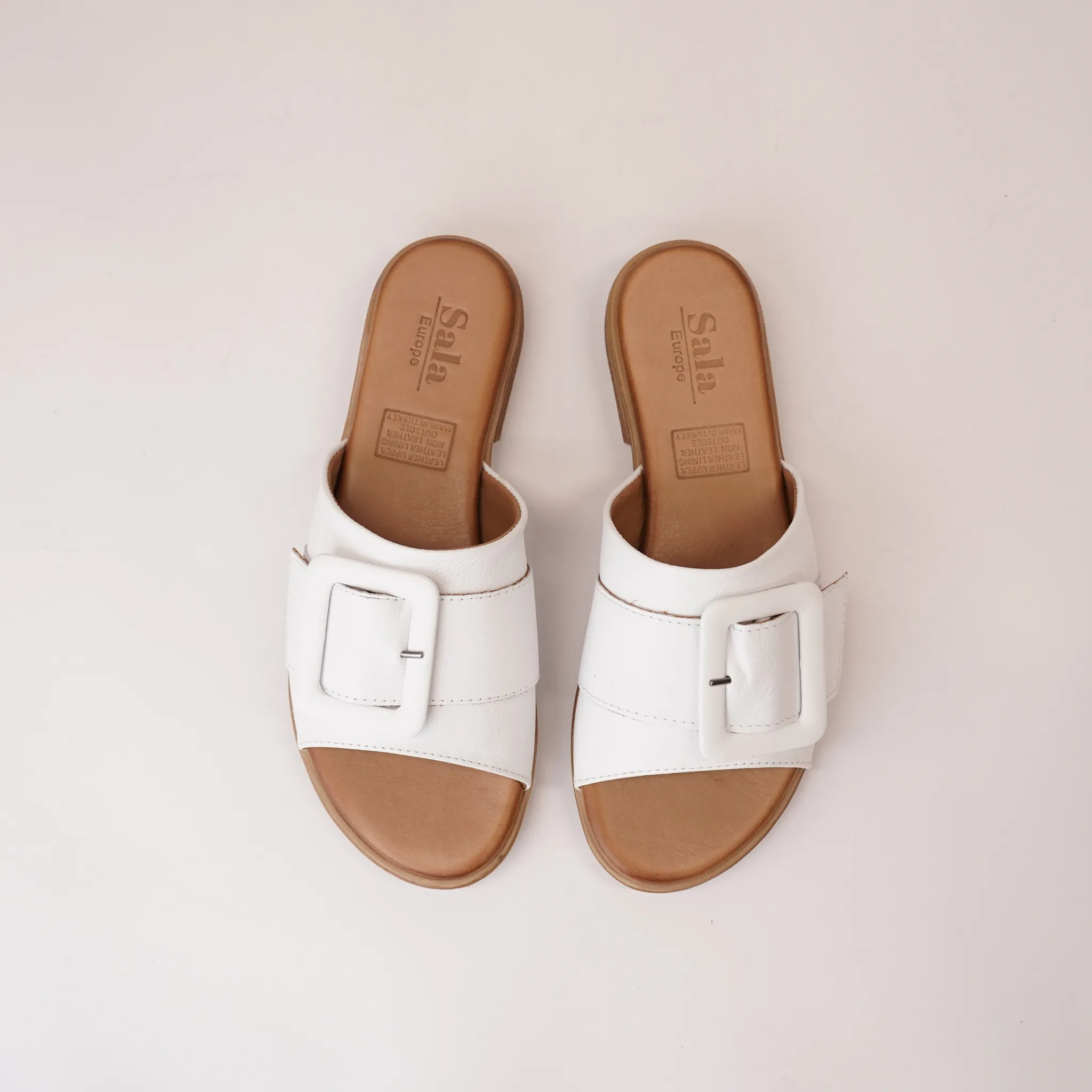 Miley White Leather Slides