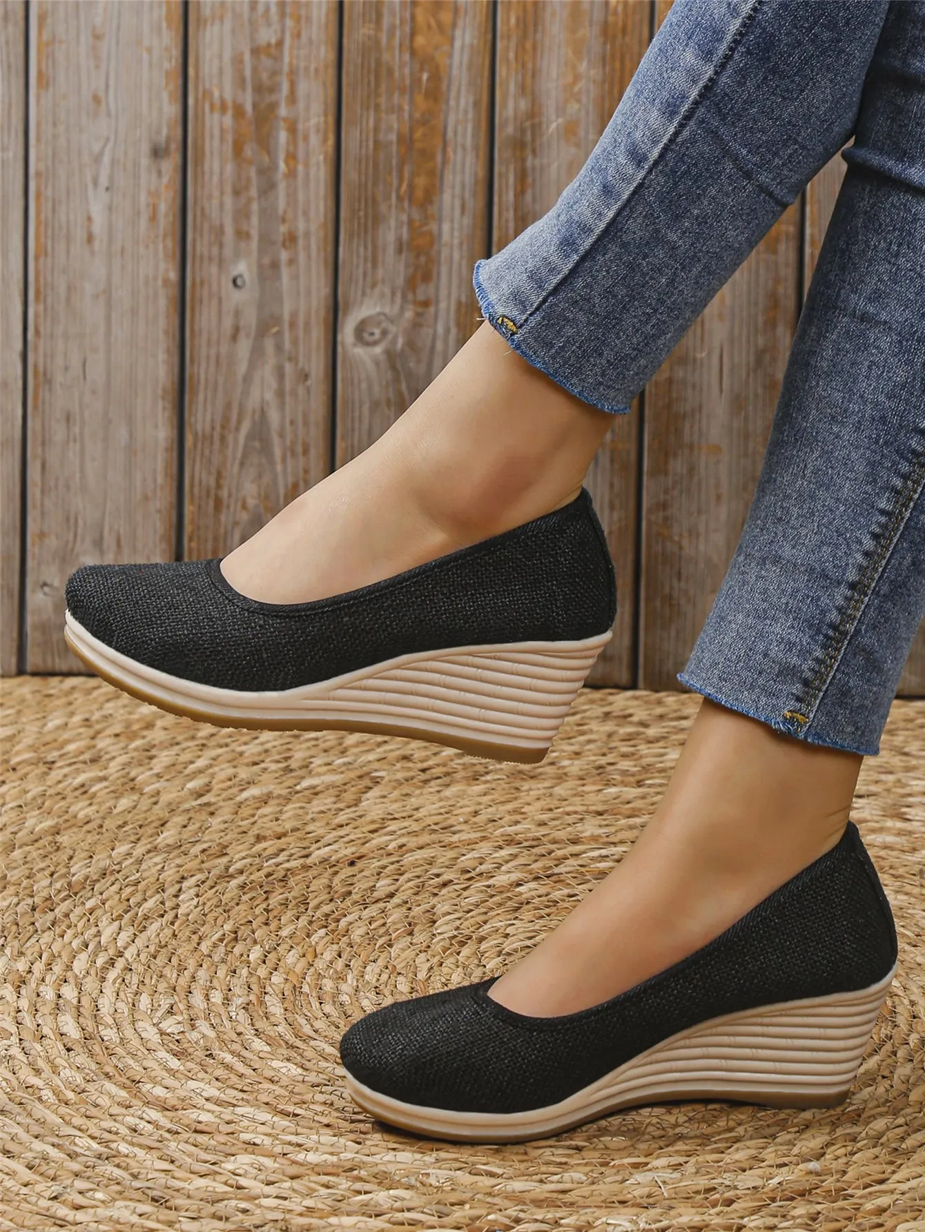 Minimalist Espadrille Wedge Court Shoes