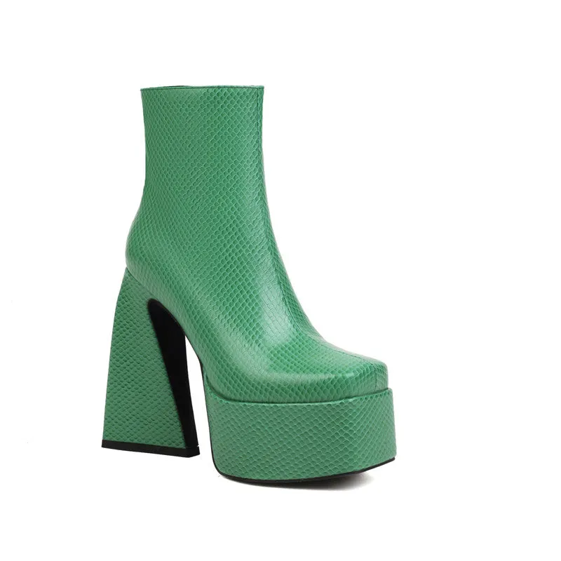 Nia Chunky Platform Green Ankle Boots