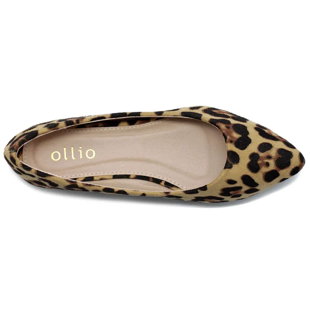 Ollio Women's Ballet Comfort Light Faux Suede Multi Color Shoe Flat (Black, Olive, Leopard, Navy, Orange, Burgundy)