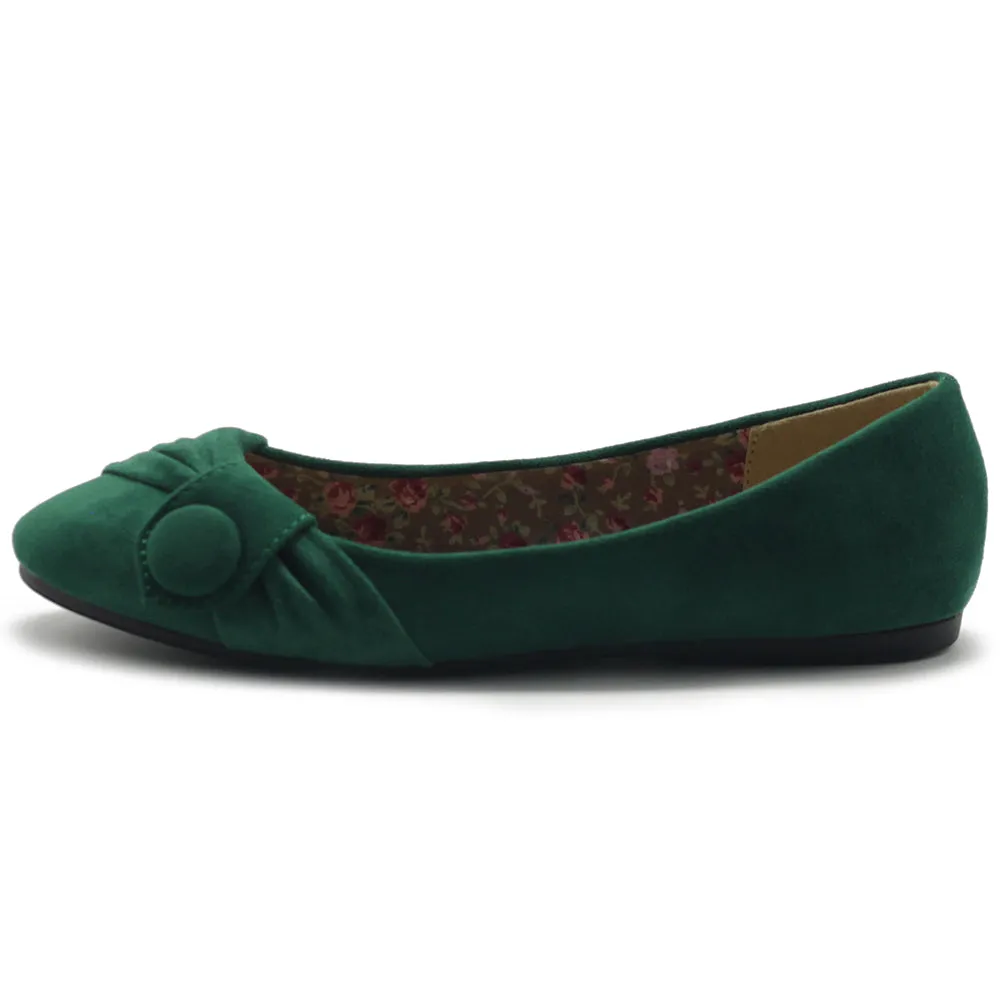 Ollio Women's Shoe Faux Suede Decorative Button Ballet Flat