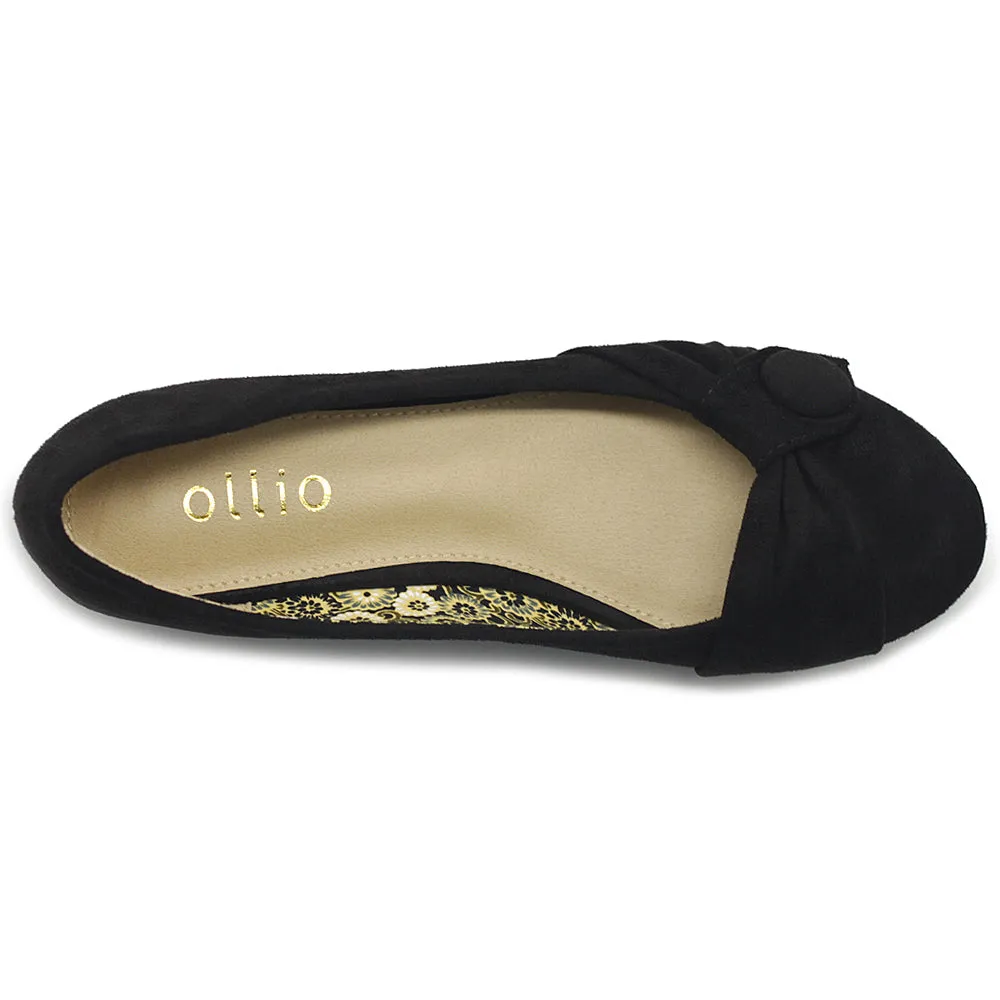 Ollio Women's Shoe Faux Suede Decorative Button Ballet Flat