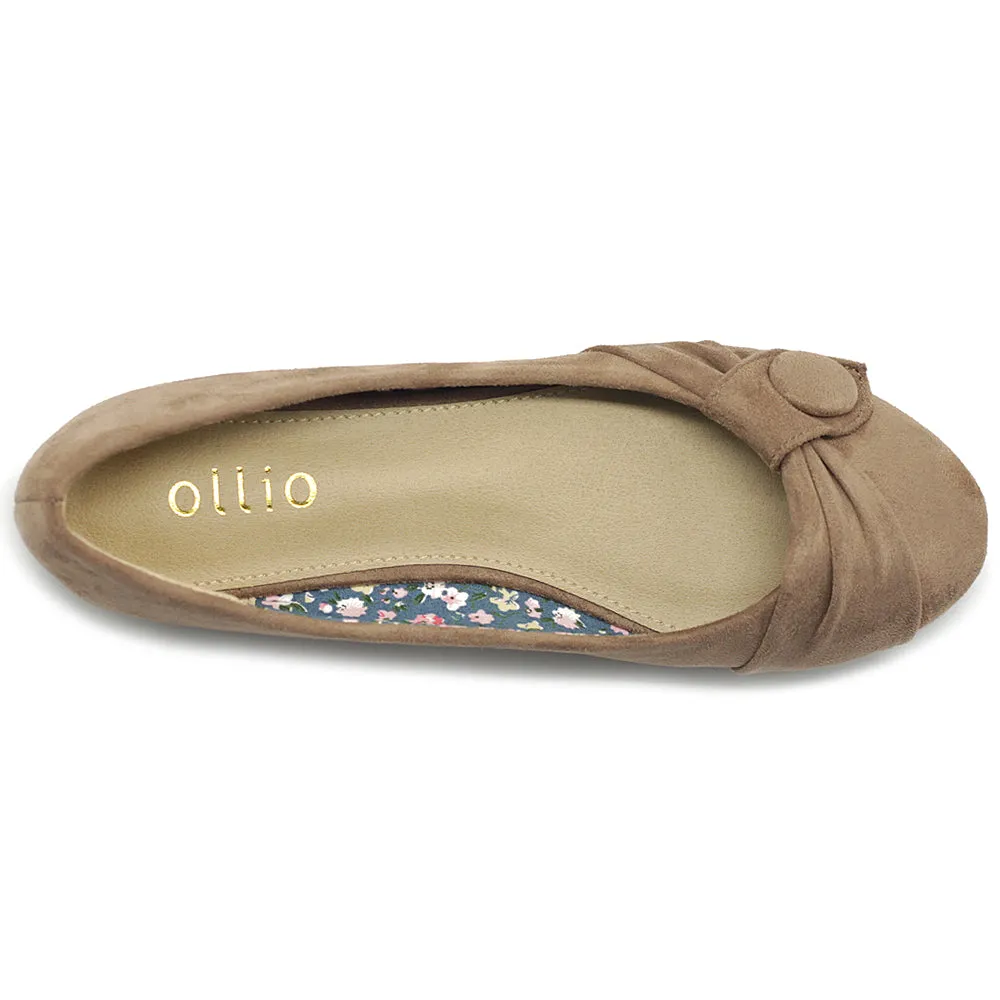 Ollio Women's Shoe Faux Suede Decorative Button Ballet Flat